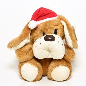 Vintage 80s Hound Plush with Santa Hat